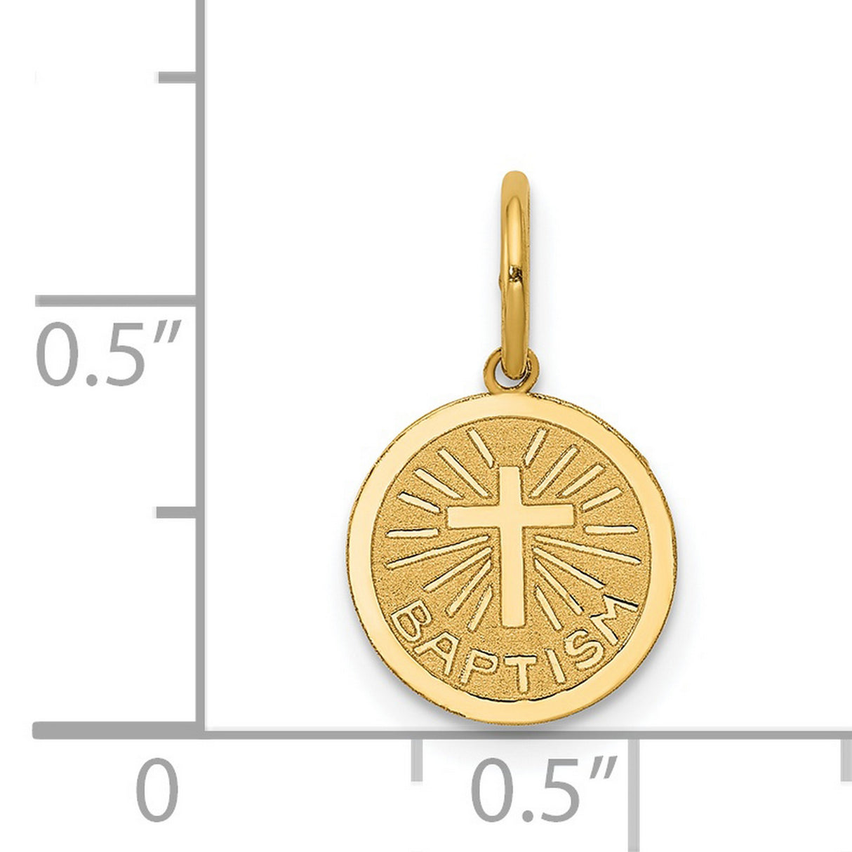 Latin Cross with Baptism Word Round Medal Charm Pendant in Real 14k Yellow Gold