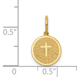 Latin Cross with Baptism Word Round Medal Charm Pendant in Real 14k Yellow Gold