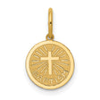 Latin Cross with Baptism Word Round Medal Charm Pendant in Real 14k Yellow Gold