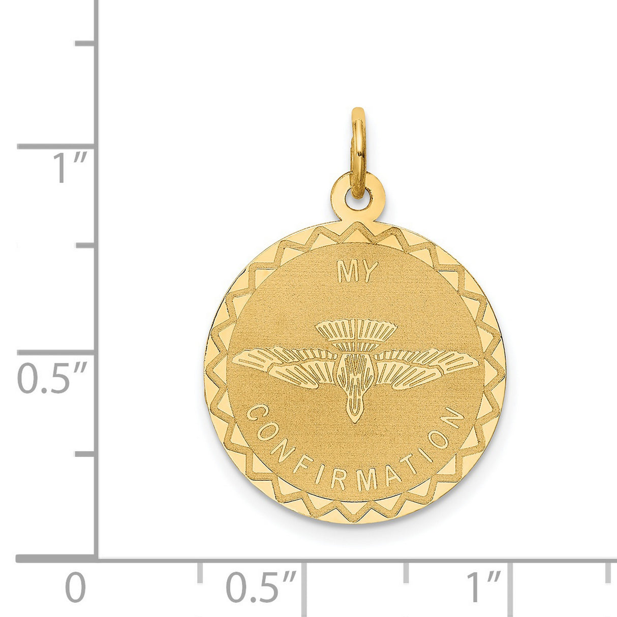 My Confirmation Words and Flying Dove Holy Spirit Round Medal Charm Pendant in Real 14k Yellow Gold