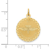 My Confirmation Words and Flying Dove Holy Spirit Round Medal Charm Pendant in Real 14k Yellow Gold