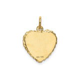 14k Yellow Gold Heart Shaped Pendant with Sweet 16 Engraving and Textured Border