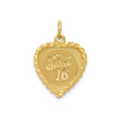 14k Yellow Gold Heart Shaped Pendant with Sweet 16 Engraving and Textured Border