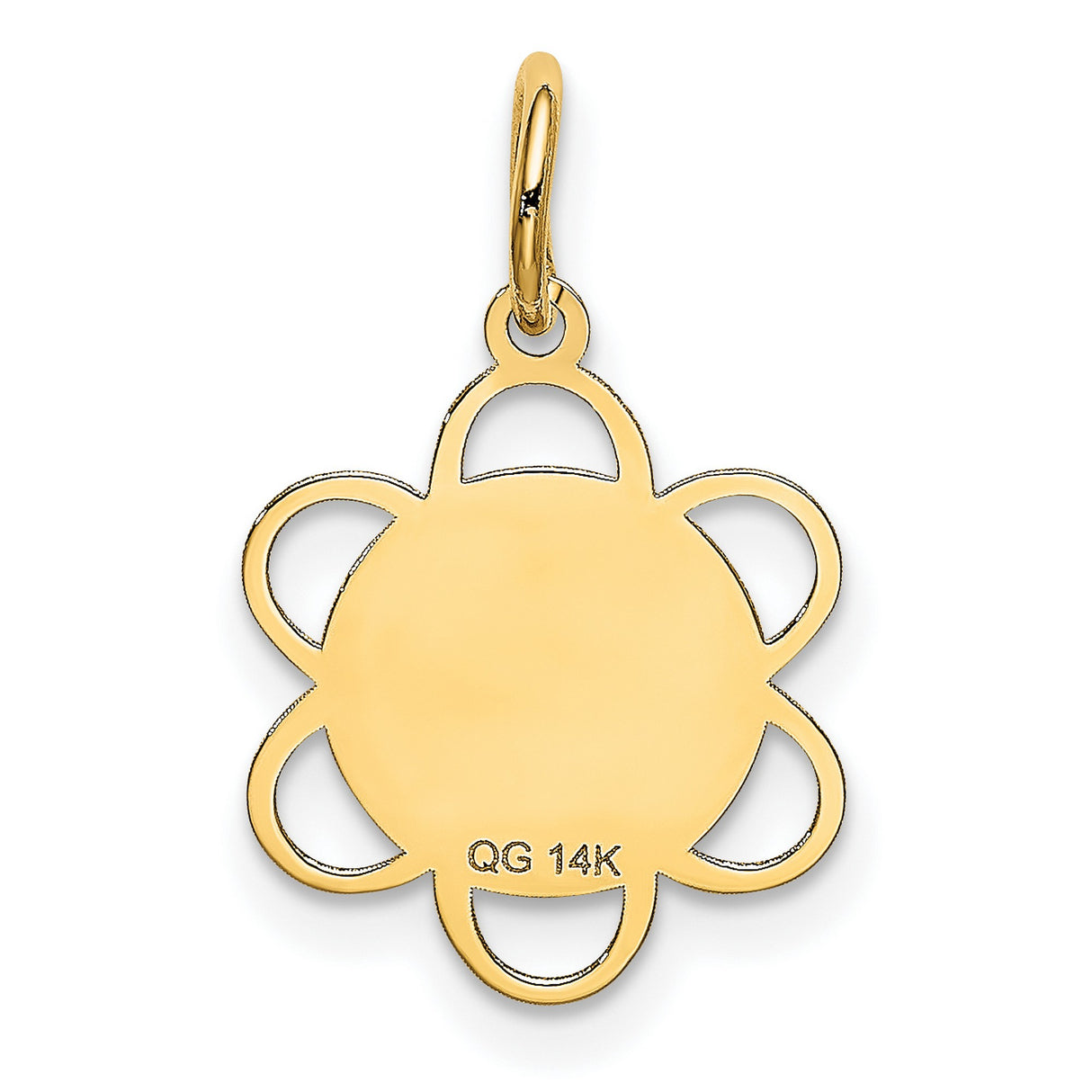 Happy Birthday Words on Flower Shaped Charm Pendant in Real 14k Yellow Gold