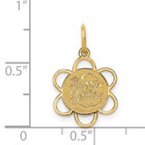 Happy Birthday Words on Flower Shaped Charm Pendant in Real 14k Yellow Gold