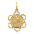 Happy Birthday Words on Flower Shaped Charm Pendant in Real 14k Yellow Gold