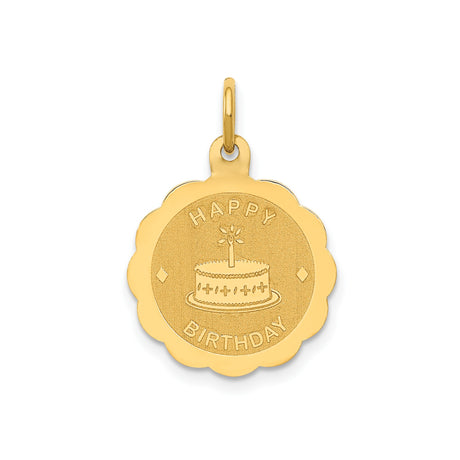 14k Yellow Gold Happy Birthday Pendant with Cake and Candle Engraving Charm
