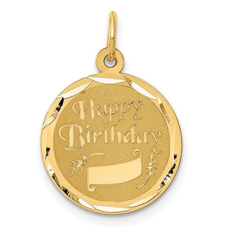 14k Yellow Gold Pendant, Round Happy Birthday Medallion Charm, Sentimental Jewelry