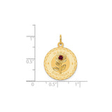 14k Yellow Gold Pendant with Cubic Zirconia, Red Gemstone Rose, Floral Birthday Charm