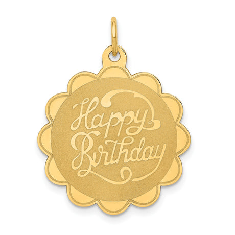 14k Yellow Gold Pendant, Scalloped Edge Happy Birthday Charm for Women
