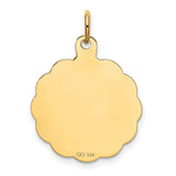 Happy Birthday Words and Cake on Round Penny Size Charm Pendant in Real 14k Yellow Gold