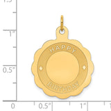 14k Yellow Gold Pendant, Scalloped Edge Happy Birthday Design Charm