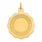 14k Yellow Gold Pendant, Scalloped Edge Happy Birthday Design Charm