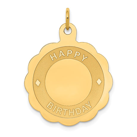 14k Yellow Gold Pendant, Scalloped Edge Happy Birthday Design Charm