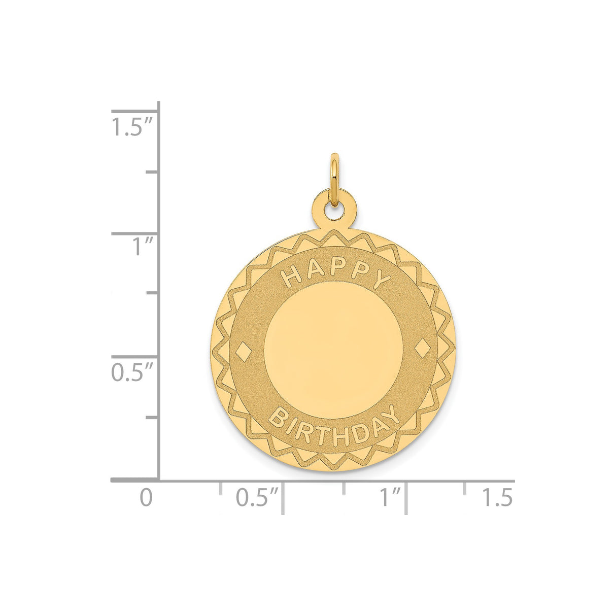 14k Yellow Gold Round Pendant with Happy Birthday Design and Decorative Border