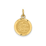 14k Yellow Gold Happy Birthday Round Pendant Charm with Script Engraving and Textured Center