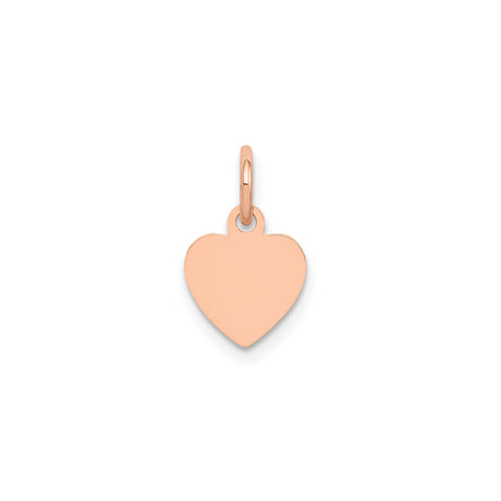 14k Rose Gold Heart Pendant Charm, Polished Flat Disc Design, Smooth Engravable Surface