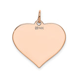 14k Rose Gold Heart Pendant, Polished Flat Disc Charm with Smooth Engraving Surface