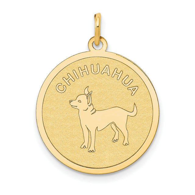 14k Yellow Gold Chihuahua Dog Silhouette Pendant, Pet Lover Animal Charm for Women or Unisex