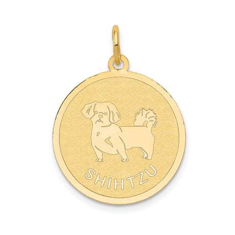 14k Yellow Gold Shih Tzu Pendant, Dog Breed Disc Charm, Pet Memorial Jewelry for Women or Unisex