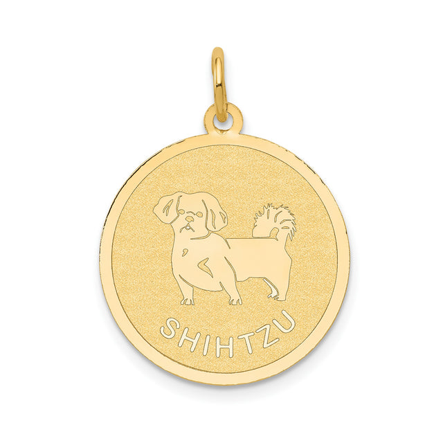 14k Yellow Gold Shih Tzu Pendant, Dog Breed Disc Charm, Pet Memorial Jewelry for Women or Unisex