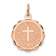 Latin Cross with Baptism Word Round Medal Charm Pendant in Real 14k Rose Gold