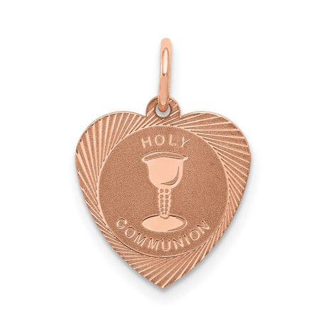 14k Rose Gold Heart Pendant with Chalice Holy Communion Symbol, Christian Keepsake Charm