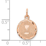 Holy Communion Words and Chalice Cup Round Medal Charm Pendant in Real 14k Rose Gold