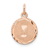 Holy Communion Words and Chalice Cup Round Medal Charm Pendant in Real 14k Rose Gold