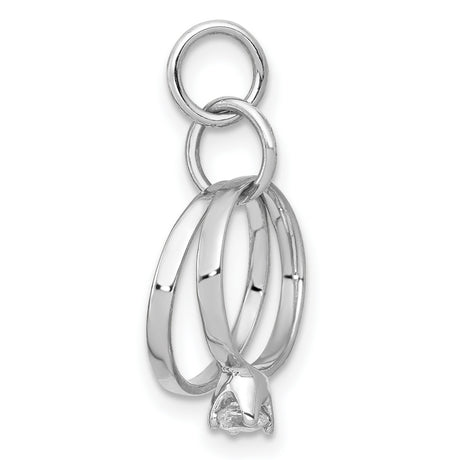 14k White Gold Pendant with Cubic Zirconia, Interlocked Rings, Solitaire Engagement and Wedding Band Design