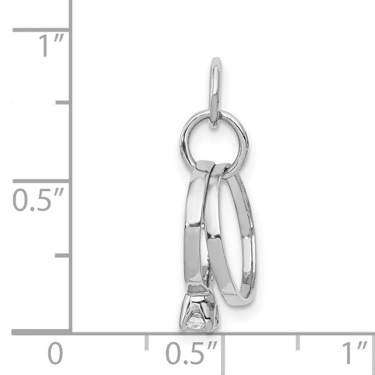 14k White Gold Pendant with Cubic Zirconia, Interlocked Rings, Solitaire Engagement and Wedding Band Design