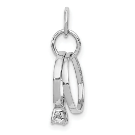14k White Gold Pendant with Cubic Zirconia, Interlocked Rings, Solitaire Engagement and Wedding Band Design