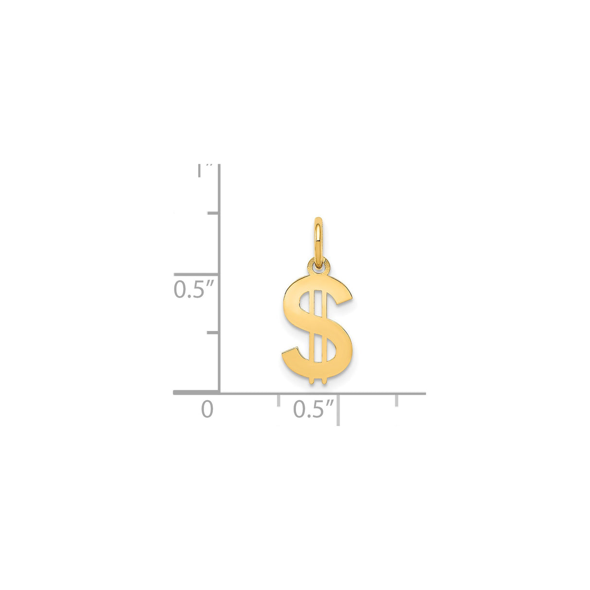 14k Yellow Gold Dollar Sign Pendant, Polished Hip Hop Money Charm for Men or Women