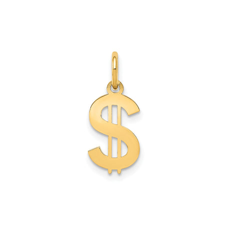 14k Yellow Gold Dollar Sign Pendant, Polished Hip Hop Money Charm for Men or Women