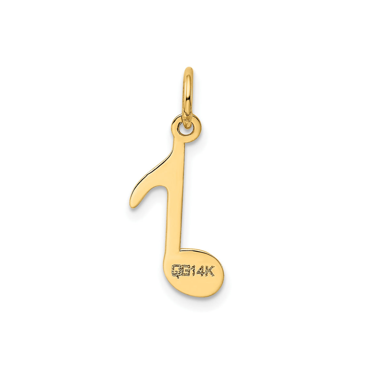 14k Yellow Gold Music Note Pendant, Polished Eighth Note Charm for Women or Unisex Wear
