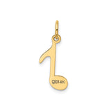 14k Yellow Gold Music Note Pendant, Polished Eighth Note Charm for Women or Unisex Wear