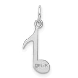 Polished Flat Eighth Note Music Charm Pendant in Real 14k White Gold