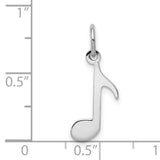 Polished Flat Eighth Note Music Charm Pendant in Real 14k White Gold
