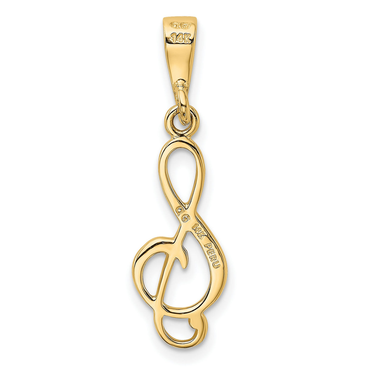 14k Yellow Gold Treble Clef Pendant, Polished Musical Note Charm for Women or Unisex Wear