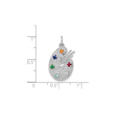 14k White Gold Artist Palette Pendant with Cubic Zirconia and Multicolor Gemstones