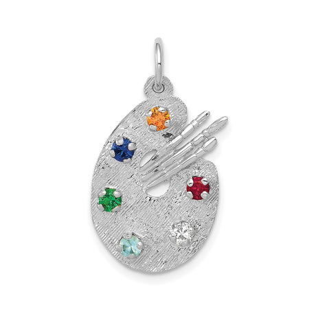 14k White Gold Artist Palette Pendant with Cubic Zirconia and Multicolor Gemstones
