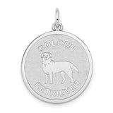 14k White Gold Round Pendant with Golden Retriever Dog Image, Unisex Memorial Jewelry