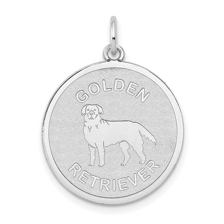 14k White Gold Round Pendant with Golden Retriever Dog Image, Unisex Memorial Jewelry
