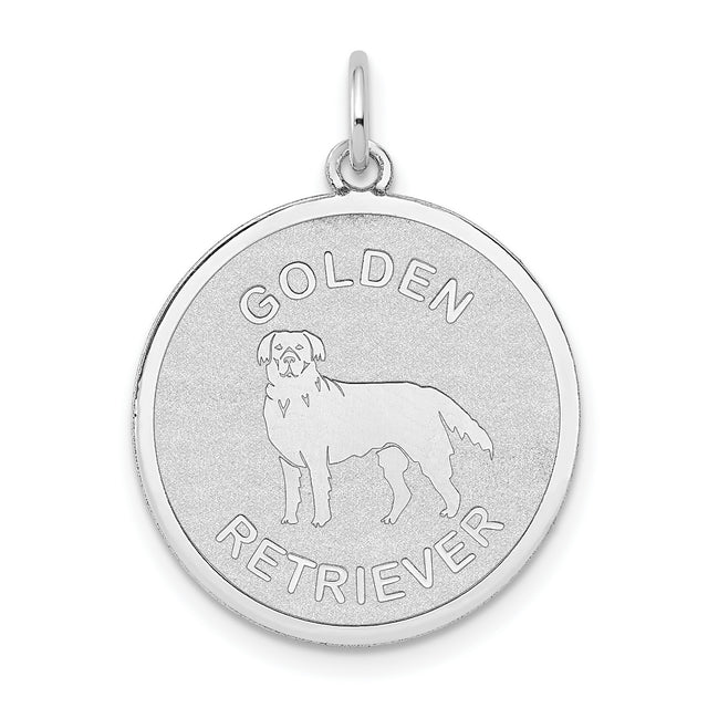 14k White Gold Round Pendant with Golden Retriever Dog Image, Unisex Memorial Jewelry