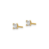 14k Yellow Gold Stud Earrings with Princess Cut Diamond, Classic Lightweight Design for Women