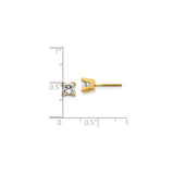 14k Yellow Gold Stud Earrings with Diamond and Clear Cubic Zirconia, Princess Cut Solitaire Design