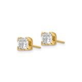 14k Yellow Gold Stud Earrings with Princess Cut Diamond, Square Four-Prong Setting, Screw Back