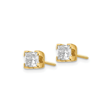 14k Yellow Gold Stud Earrings with Princess Cut Diamond in Four-Prong Solitaire Setting