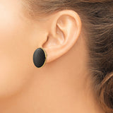 14k Yellow Gold Stud Earrings with Round Black Onyx Inlay, Minimalist Modern Design