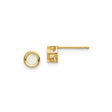14k Yellow Gold Stud Earrings with Round White Opal in Bezel Setting, Minimalist Design